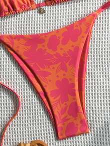 Swim Vcay 女款夏季海灘度假掛脖綁帶露背性感比基尼泳衣兩件組 - 紅色 - 查看 3