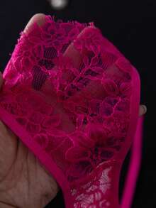 Crystal Vow Set 2pcs Gaun Tidur Seksi Transparan dengan Kawat Penyangga dan Renda - Hot Pink - View 5