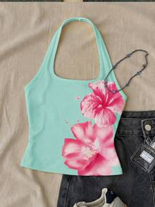 Tween Girls Long Casual Halter Neck Top, Slim Fit Tank Top Suitable For Summer - White - View 3