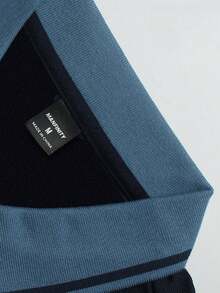 Manfinity Homme Men's Casual Commute Color Block Short Sleeve Polo Shirt, Navy Blue Summer Smart Casual Golf Collar Polo Shirt - Navy Blue - View 4