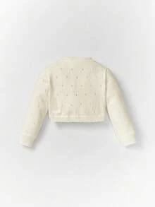 SHEIN Áo len cardigan nhẹ màu trắng cho trẻ sơ sinh có viền trang trí - Màu be - Xem 2