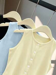 Chiquease Women's Solid Color Fashion Elegant Small Round Neck Sleeveless Split Fitted Button Vest 3-Piece Set - Multicolor - View 6