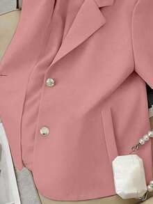 Franclia Nueva chaqueta blazer de manga corta de unicolor para primavera/verano, estilo minimalista para ir al trabajo - Rosa - Ver 4