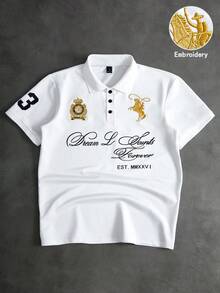 PAVTROS 男士簡約金線刺繡短袖 Polo 衫 - 白色 - 查看 1