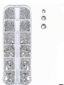 12 Grid 1.5-5mm 3D AB Crystal+Clear Flatback Rhinestones, Multi-Shape Gems Pearls Semi-Round Beads For Acrylic Nail Art Manicure DIY Decor Supplies - Apricot - View 2