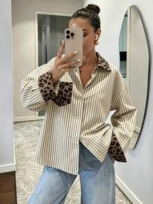 Simple, Solid-Color Women's Everyday Button-Down Shirt - Brown - View 4