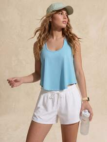 Exploreva Women's Summer Minimalist Athletic Solid Color Loose Racerback Tank Top Work Aqua Blue - Blue - View 6