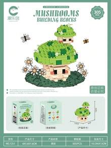 More Than 300 Pieces Mushroom Building Blocks Set, Cute Desktop Ornament, Sturdy ABS Material, 4 Colors Red White Green Pink, Ideal Gift For Festival Halloween Home Decoration - Multicolor - View 9