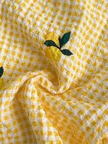 SHEIN Baby Girl Kids Yellow Plaid Camisole And Shorts Set With Lemon Print For Vacation Style Two Pieces Summer Outfit Holiday - Yellow - View 8