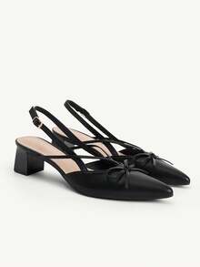 CUCCOO CHICEST Black Pointed Toe Bow Slingback Thick Heel Sandals, Workplace Commuting Temperament Shoes - List One Black - View 8