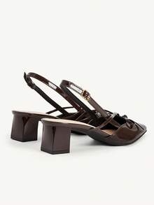 CUCCOO CHICEST Dark Brown Pointed Bow Slingback Thick Heel Sandals, Workplace Commuting Temperament Shoes - Three knives dark brown - View 10