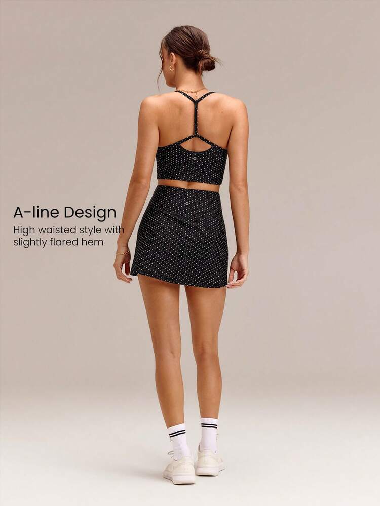 FeatherFit™-Air Ace The Day Buttery-Soft Sweat-Wicking Adjustable Elastic Waist Built-In Shorts Side Pockets Anti-Slip Grips A-Line Mini Skirt Light Support Low Impact Tennis Golf Pickleball Daily Active Wear
