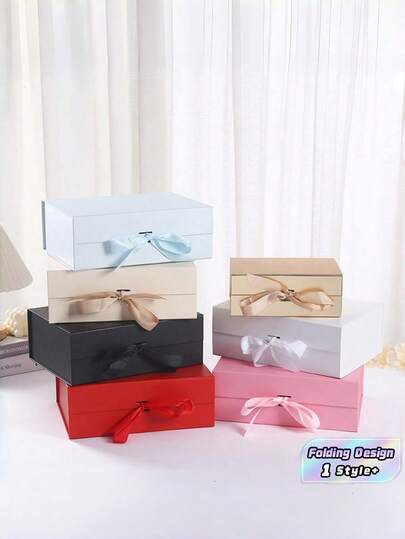 1 hộp quà bằng bìa cứng gấp nơ ruy băng, hộp đóng gói quà thủ công nhiều màu cho mỹ phẩm, sinh nhật, đám cưới, lễ hội, Giáng sinh, Valentine, kỷ niệm, năm mới, Lễ Tạ ơn, hộp quà tặng tiệc, hộp gói quà, hộp lưu trữ gia đình