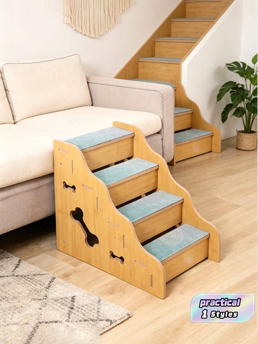 Pet Stairs, Small Dog Climbing Ladder, Dog Stairs, Dog Steps, Senior Dog Climbing Ladder, Sloping, Non-Slip, Wear-Resistant Wooden Stairs, Thickened Non-Slip Mat, Low-Slope Steps. - Multicolor - View 1
