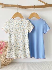 Gaun Pullover Lengan Pendek Motif Bunga dan Biru untuk Bayi/Balita (Perempuan) - MultiWarna - View 3