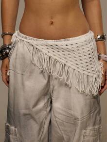 MUSERA Crochet Fringed Tassel Tie Belt Spring Summer Vacation Sexy Holiday Accessory Festival Ibiza Boho Trinket Fever - Off-white - View 7