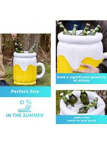 1pc Inflatable Beer Mug Cooler, Floating Ice Bucket For Pool Party, Summer Beverage Drink Holder - One Size Fits All - View 7