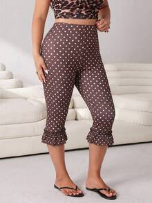 Solflare Leggings con volantes y estampado de lunares talla grande - Marrón - Ver 4
