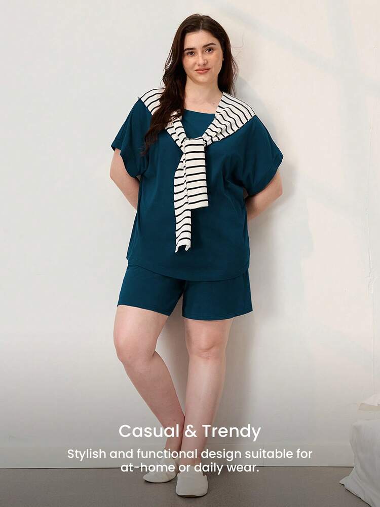 Plus Size 100% Cotton Pajama Shorts Set