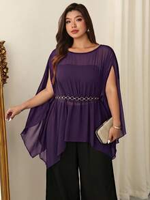 Firerie Camisa casual versátil de unicolor para mujer de talla grande para uso diario y salidas - Morado - Ver 3