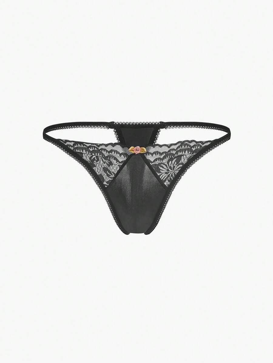 Bisouelle Contrast Lace G-String Sexy Lingerie - Black - View 1