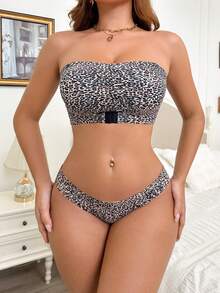 SHEIN Conjunto Sexy Antideslizante Sin Costuras Estampado de Leopardo Bandeau 2 piezas - Multicolor - Ver 6