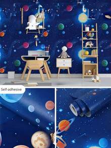 1ROLL Self Adhesive Vinyl Wallpaper Cosmic Sun Planet Pattern For Living Room Bedroom Kitchen Dorm Furniture Renovation Decor Waterproof Removable Space Themed Wallpaper For Home Improvement - various - View 5