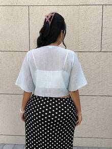 GalTyme Blusa corta con cordones de talla grande en color azul claro - Celeste - Ver 2