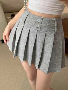 Joudiya Women's Pleated Mini Skirt, Fashionable For Spring & Summer - Light Grey - View 12