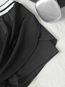 SHEIN Tween Girl Sports Knit Solid Color Loose Elastic Shorts - Black - View 4