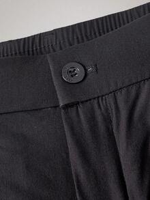 Officeau Pantalones casuales rectos con bolsillo bordado con letras para hombres, adecuados para el uso diario en verano - Negro - Ver 8