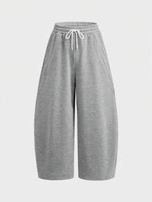 SWAVVY Men's Casual Loose Sweatpants, Black, With Ribbon Patchwork & Embroidery, Spring/Autumn,Wide Leg - Grey - View 2