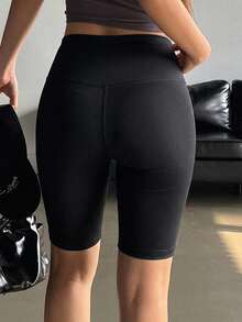 DAZY Solid Color Slim Fit Women's Crop Leggings Tights - Black - View 9