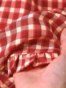 Rusticease Elegant Cute Preppy Red And White Plaid Gingham Party Picnic Blouses Women's Summer Casual Pastoral Back-To-School Printed Puff Short Sleeve Shirt - Red - View 6
