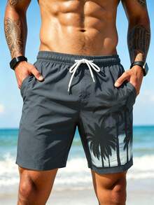 Surfspeed Plus Size Men's Palm Tree Print Drawstring Waist Beach Shorts Holiday / Vacation / Beach / Hawaii / Tropical / Swim /  Bathing - Dark Grey - View 6