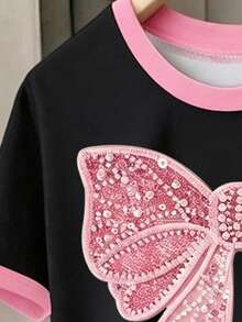 Tween Girl Gradient Bow Short Sleeve T-Shirt And Shorts 2 Pieces Set - Multicolor - View 6