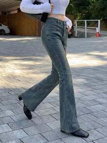 Joudiya Women's Daily Wear Flared Jeans - Blue - View 8