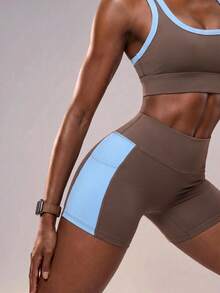 Zivah Bộ đồ thể thao nữ gồm áo tank top dáng ngắn ôm sát viền và quần short - màu nâu - Xem 10