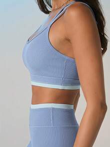 Aralina Spaghetti Strap Ribbed Knit Crop Top High Waisted Bodycon Shorts Workout Sets Women Summer Clothes Gym Shorts - Blue - View 8
