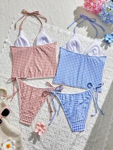 Swim Mod 女款背心 & 比基尼多件套裝，2色組合包，粉色 & 藍色格紋 - 彩色 - 查看 2