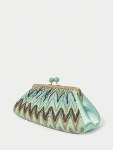 SHECARRY 女士時尚優雅經典清爽波浪條紋手拿包，適合春夏海邊、度假、假期、海灘派對（隨機花色） - 淺綠色 - 查看 3