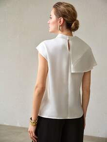 MOTF PREMIUM SPRING/SUMMER WOMEN'S SATIN WHITE ELEGANT COMMUTER ASYMMETRICAL COWL NECK BLOUSE - White - View 4