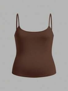 SHEIN BASICS 女款大尺碼修身休閒百搭細肩帶背心上衣夏季 - 彩色 - 查看 5