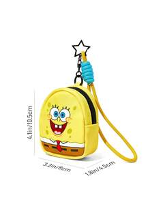 SpongeBob SquarePants | SHEIN 1個黃色海綿卡通主題迷你零錢包，附腕帶與星星掛鉤，聚酯纖維小鑰匙圈收納袋，便攜可愛，適合存放硬幣、卡片與耳機，卡通迷完美禮物 - 黃色 - 查看 7