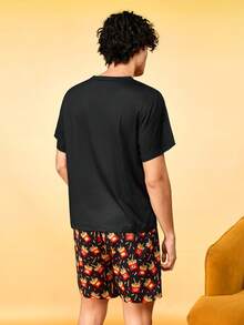 Notgurli 牛奶絲套頭男士雙件短版法式薯條印花居家服套裝 - 彩色 - 查看 3
