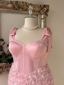 Lovelzi Plus Size Elegant Romantic Sexy Pink Strapless 3D Floral Fabric Waist-Defining Bodycon Short Party Wedding Cocktail Dress Wedding Spring - Pink - View 8