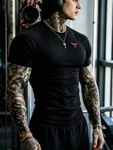 GymBeat Áo thun thể thao nam mùa hè phong cách thường ngày, cổ tròn, tay raglan, in hình đầu bò - màu đen - Xem 6
