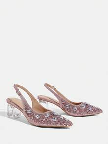 CUCCOO TILAWA Women's Crystal And Glass Rhinestone Pointed Pink High-Heeled Shoes, Suitable For Going Out, Banquets, Parties And Other Activities - Pink - View 10