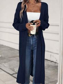 EMERY ROSE Women's Solid Color Casual Versatile Daily Outing Long Sleeve Cardigan - Navy Blue - View 4