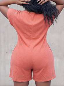 Slaydiva Burnt Orange Summer Plus Size Women Jumpers And Rompers,Smart Casual Elegant Minimalist Casual Resort Streetwear,Daily Wear Cruise Travel Hiking,Beach - Orange - View 2